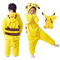 Pokemon Pikachu Warm Flannel Homewear เด็กฤดูใบไม้ร่วงและฤดูหนาว Soft Onesie คอสเพลย์สัตว์ Hoodie ชุดนอนเด็กชุดนอน