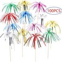 100 Pieces Disposable Fruit Dessert Sticks Party Tableware Cocktail Picks Fireworks Cake Topper Toothpicks For Wedding Decor