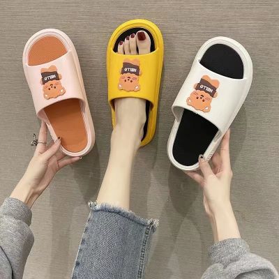 2022 new slippers female bear cute cartoon household stepping outside a word shit feeling soft bottom wear couple cool slippers male