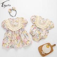 1 Princess Toddler Infant Baby Girls Short Sleeves Floral Romper Summer Girls Flowers Sweet Dress Girls Sister Clothes