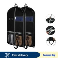 Garment Bag 43 Inch Large Capacity Suit Cover Bags Breathable Suit Hanging Covers with 2 Large Mesh Pockets Portable Foldable Wardrobe Organisers