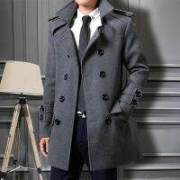 ใหม่สบายๆยาวคู่หน้าอก T Rench Coat ผู้ชายเปิดลงปกเสื้อ522