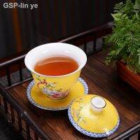 ชุดเคลือบสีสันสดใส Jingdezhen Gaiwan ขนาด150มล. มีแก้วแบบมีฝาปิดจากประเทศจีนของขวัญสำหรับชงชา