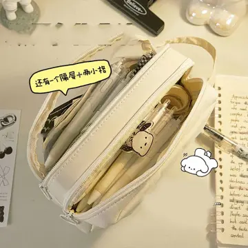 Multi-function pencil bag double-layer large-capacity canvas pen bag Korea  simple stationery bag small fresh net red pencil case