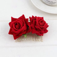 1PC Romantic Fancy Double Silk Artificial Rose Flower Hair Comb Purple Red Hair Clip Wedding Bridal Lady Prom Headpiece Headwear