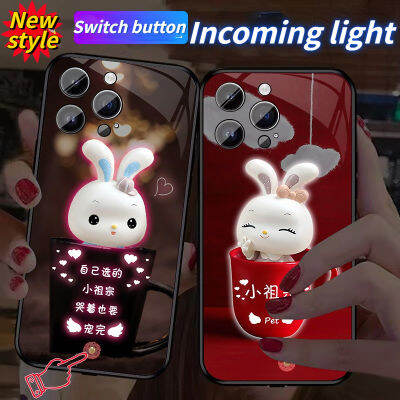 อัปเกรดสแปร์พาร์ทไฟ LED สีสันสดใสควบคุมด้วยแฟลชเคสโทรศัพท์ได้สำหรับ I เคสโทรศัพท์15Pro 15อัลตร้า12 13 14Promax 11Promax 7 8Plus สำหรับเคสแอปเปิ้ล XR XS Max Rabbit ในถ้วย