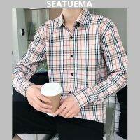 SEATUEMA Kwai Net ผู้ชายสไตล์ใหม่สีแดงในฤดูใบไม้ผลิและฤดูร้อนเสื้อเชิ้ตลายสก๊อตเดียวกันเสื้อคลุมบางๆฉบับภาษาเกาหลีสังคมอินเทรนด์ชายหนุ่ม