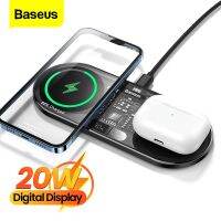 Baseus จอแสดงผลดิจิทัล 2 in 1 ที่ชาร์จไร้สาย 20W สีดํา รุ่นสากล พร้อมสายเคเบิลข้อมูล Type C 3A 1 เมตร