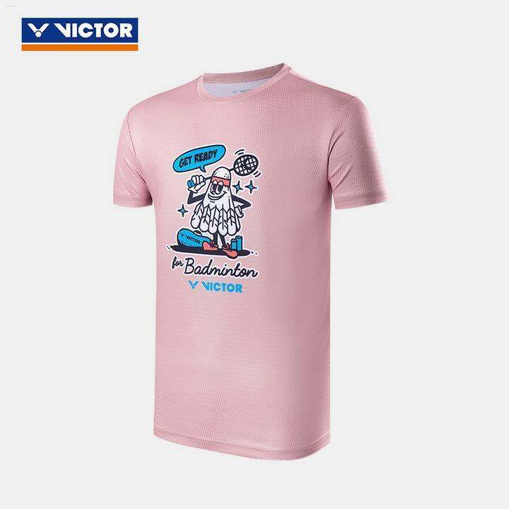 victor-victor-victory-ชุดกีฬาแบดมินตันชายและหญิงเสื้อวัฒนธรรมเสื้อการ์ตูนเสื้อยืดแขนสั้นถักสบาย30039เหมาะสม