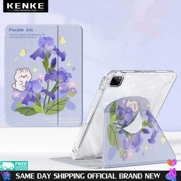 เคส-ipad-ของ-kenke-การ์ตูน-doodle-น่ารัก-หมุนได้-720-รองรับแนวนอนและแนวตั้ง-เคสสมาร์ทอะคริลิคพร้อมช่องใส่ดินสอ-apple-ii-ดินสอชาร์จ-for-apple-ipad-2022-m2-pro-11-ipad-7-8-9-th-gen-2020-2021-ipad-air-5-