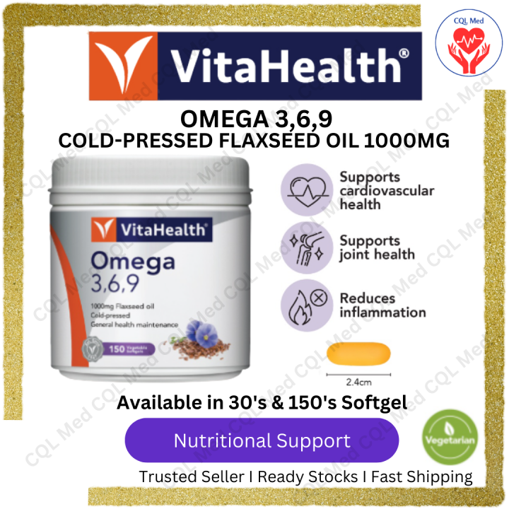 VitaHealth Omega 3,6,9 30'S and 150'S ColdPressed Flaxseed Oil (For