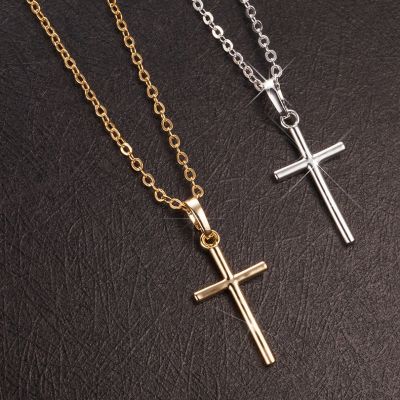 【CW】2022 Minimalist Cross Necklace Women Pendant Simple Gold Color Chain Metal Jewelry Clavicle Choker Men Couple Party Daily Gifts
