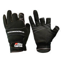 Abu Garcia หนังถุงมือตกปลาสาม Figner ผ้าคุณภาพสูง Comfort Anti-Slip ตกปลากลางแจ้ง Fingerless ถุงมือ1คู่