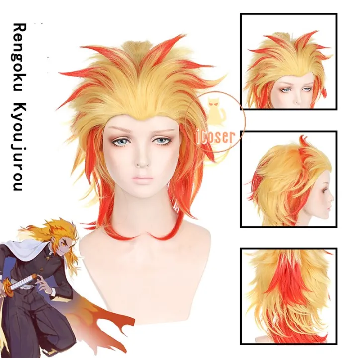 Anime Demon Slayer Rengoku Kyojuro Cosplay Wig Kimetsu No Yaiba Mugen ...