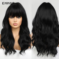 Emmor Black Wave Wigs with Bangs Natural Soft Hair Wig for Women Cosplay Synthetic Wigs High Temperature Fiber