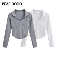 เสื้อยืดแขนยาวสำหรับผู้หญิง PEAR DODO เสื้อโปโลแขนสั้นเกาหลี