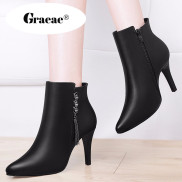 GRAEAE Giày boot nữ cao cấp gót vuông cá tính phong cách Hàn Quốc Giày Cao