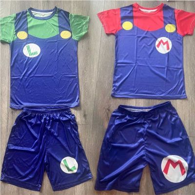 เสื้อยืดเด็ก3-14ปีเสื้อยืดชุดสั้นมาริโอ้ Luigi Super Mario Bros เด็กทารกหญิงชายเสื้อยืดเสื้อเด็กผู้หญิงเสื้อยืดกางเกงขาสั้น