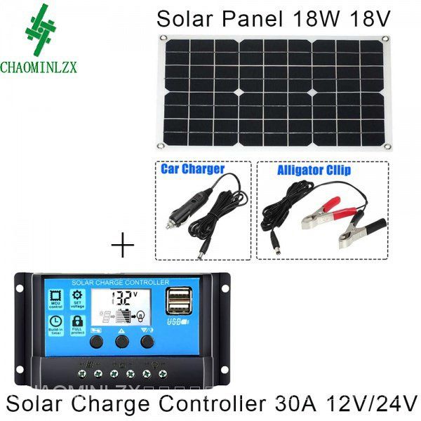 ระบบผลิตไฟฟ้าพลังงานแสงอาทิตย์-18w-แผงโซลาร์เซลล์-ตัวควบคุมการชาร์จพลังงานแสงอาทิตย์-30a-ชุดระบบพลังงานแสงอาทิตย์