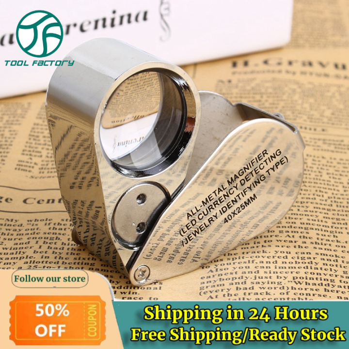40X Full Metal Illuminated Jewelers Foldable Loupe Magnifier with