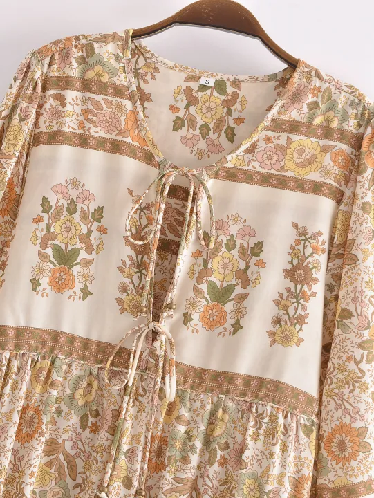 boho-vintage-women-long-sleeve-floral-print-tie-neck-beach-bohemian-maxi-dress-ladies-rayon-cotton-summer-sundress-robe