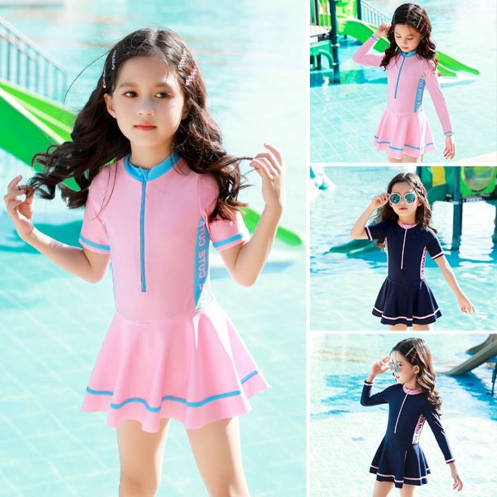【Ready stock】Kids Swimwear Girls Short Long-Sleeved girl Swimming suit ...