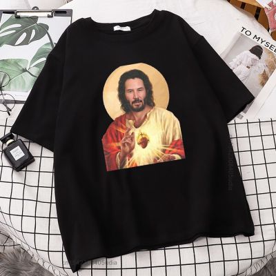 เสื้อยืดลายหัวใจให้คุณลาย Jesus Keanu Reeves เสื้อยืดแฟชั่นแขนลำลองขาสั้นคอกลมพิมพ์ลาย100%