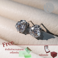 ต่างหูเพชร Moissanite ข้างละ 1 กะรัต ตัวเรือนเงินแท้ 92.5%  ชุบทองคำขาว ไม่ลอก ไม่ดำ พร้อม ใบเซอร์ GRA ข้างละ 1 ใบ