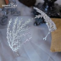 HIMSTORY White Leaves Branch Bride Tiaras and Crowns Rhinestone Crystal Diadem Wedding Headdress Bridal Hair Jewelry Ornament