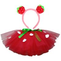 【CW】 Strawberry Tutu Costume Fluffy Baby Skirt Birthday  Children Outfit 1-14 Years