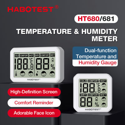 HABOTEST จอที่วัดอุณหภูมิห้องเทอร์โมมิเตอร์ไฮกรอมิเตอร์ดิจิตอลตัววัดอุณหภูมิความชื้น ℃/℉ สวิตช์สำหรับห้องครัวห้องนอนสำนักงานบ้าน