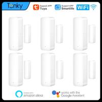 Tuya Smart Home WIFI Door Sensor เครื่องตรวจจับสัญญาณเตือนแม่เหล็กการป้องกันความปลอดภัยอิสระทำงานร่วมกับ Alexa Home Assistant