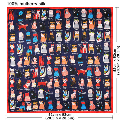 100 Pure Silk Bandana Client Gift Wholesale Scarf for Hair Custom Design of Handkerchief Sale By Bulk Company Present Cat Print