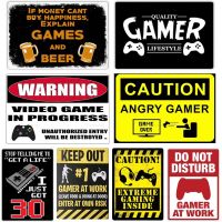 คำเตือนเกมป้ายโลหะ Keep Out Gamer At Play Garage Rustic Retro ดีบุก Plaque โปสเตอร์ Home Decor Wall Art Shabby Chic ของขวัญ New