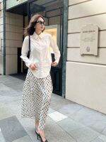 23 New Shirts, Old Flower Half Skirt, Silk Smooth Permeable Letter Printing Process, Zipper Split Upper Body Slim Set