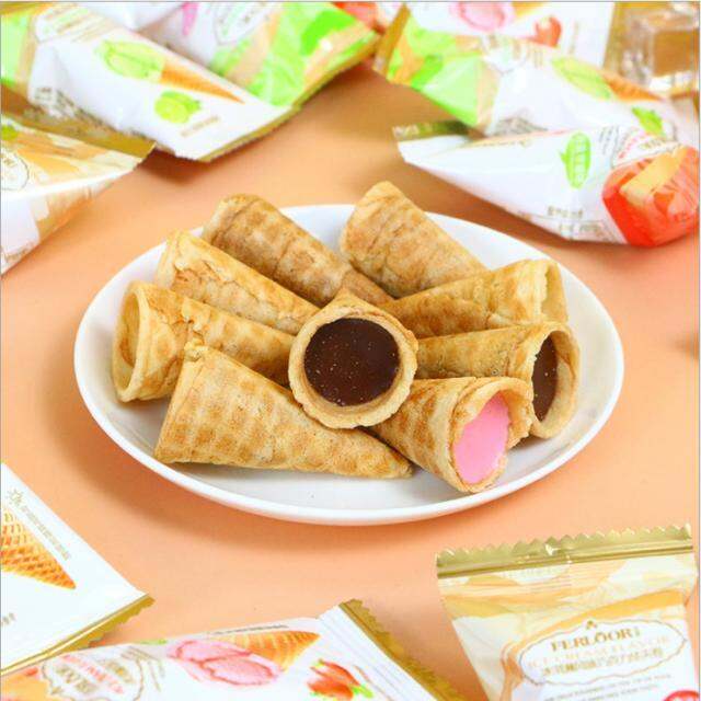 ขนมเวเฟอร์ไอศครีมสอดไส้อบกรอบ-ขนมไอติมจิ๋ว-เวเฟอร์-wafer-roll-ขนมไอติมโคน-ขนมเวเฟอร์แท่ง-3-รสชาติ-ขนมเวเฟอร์โคน-ขนมเวเฟอร์มินิ
