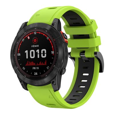 สำหรับ Garmin Fenix 7X 26มม. สายนาฬิกาข้อมือซิลิโคนกีฬาสองสี (สีเขียวมะนาว + สีดำ) (ขายเอง)