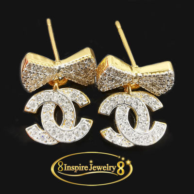 Inspire Jewelry ,ต่างหูCN ฝังเพชร  งานจิวเวลลี่ หุ้มทองคำขาว และทอง 24K สวยหรู ขนาด 1.5 CM