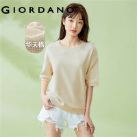 GIORDANO ผู้หญิง เสื้อยืดแขนสั้นคอกลมไหล่ตกขนาดใหญ่ถักวาฟเฟิล Free Shipping 05323454