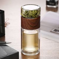 250ml High Quality Double Glass Cup Water Bottle with Case Tea Drinkware Filter Infuser Tumbler Drinkware Transparent Wood Grain