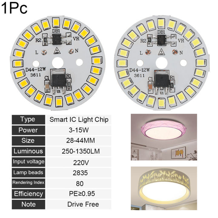 1pcใหม่อบอุ่นสีขาว-สีขาวac220v-15w-12w-9w-7w-6w-5w-3wแผ่น2835เอสเอ็มดีledชิพหลอดโคมไฟbean