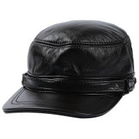 Mens Outdoor Leisure Cap Adult Genuine Leather Hat Male Winter Ear Protection Flat Peaked Cap Youth Leisure baseball Cap