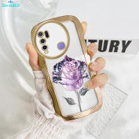 เคส ZeroQiQi สำหรับ Vivo Y30 Y30i Y33S Y50เคสโทรศัพท์ดอกไม้สีม่วงกุหลาบเคสโทรศัพท์มีลายเคสโทรศัพท์ขอบหยักซิลิโคนนิ่มเคลือบเคสโทรศัพท์ปกป้องตัวเครื่องเต็มที่คลุมเคส