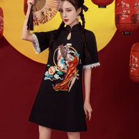 [COD] national tide cheongsam new year young girl short section fried street improved loose dress