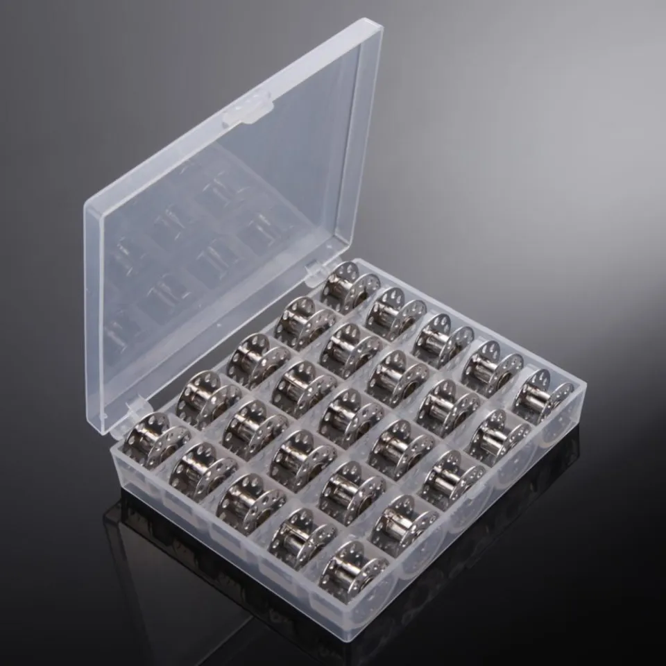 25pcs Metal Bobbins Embroidery Bobbins with Storage Box for Sewing