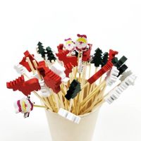 100Pcs Christmas Disposable Bamboo Skewers Food Picks Fruit Fork Christmas Party Cake Dessert Salad Sticks Toothpick Skewer