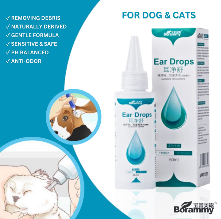 Ear Drops by Borammy 60ml Cat Dog Mites Odor Removal Ear Drops
