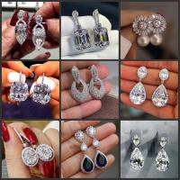 [Hot K] ต่างหูแบบห้อยทำมือ Moissanite เครื่องประดับทองยัดไส้สีขาวต่างหูรูปหยดน้ำปาร์ตี้งานแต่งงานสำหรับผู้หญิงของขวัญวันเกิดเจ้าสาว