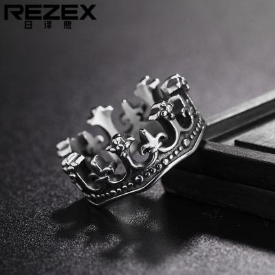 REZEX เครื่องประดับมงกุฎโรมันแหวนเหล็กไททาเนียมย้อนยุคแหวนเงินย้อนยุคผู้ชายผู้หญิง