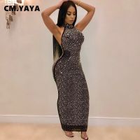 ซม. YAYA Gaun Bodycon Midi Maksi Tanpa Lenan Tambal Sulam Berlian Imitasi Seksi Gaun Panjang Pesta Klub Seksi Vestidos